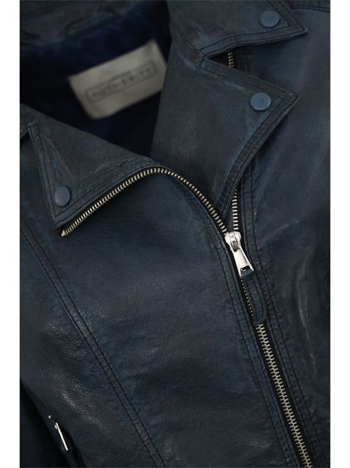Giubbotto chiodo Tornado in pelle effetto used blu LEATHER AUTHORITY | TORNADO09